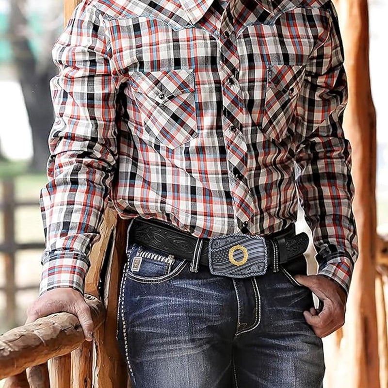 Fibbadet Store Western Cowboy Initial Letters A-Z American Flag Belt Buckle for Men Fathers Day Boyfriend Husband - Image 3